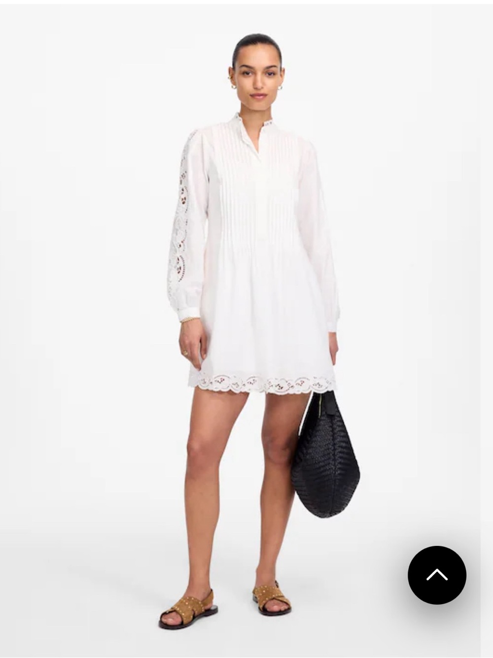 Madewell White Eyelet Pintuck Long-Sleeve Mini Dress